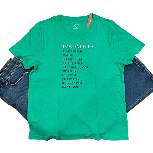 J. Crew Tops - NWT J. Crew Green W/"Los Angeles" Graphic Crewneck T-Shirt - SIZE M